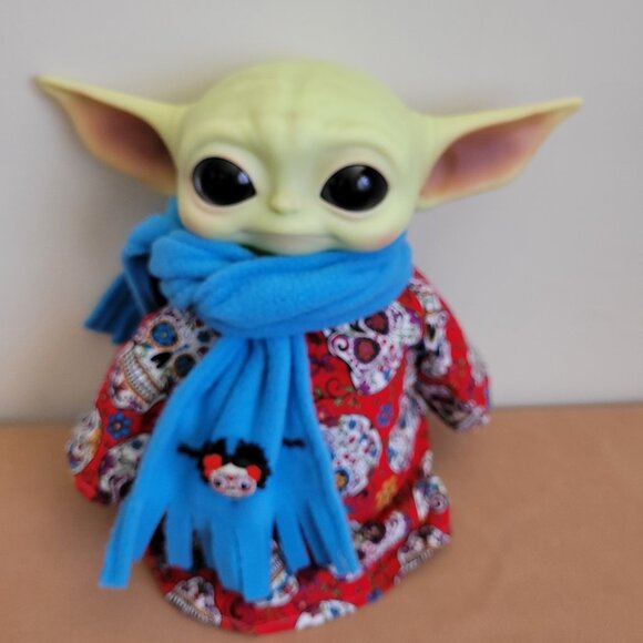 Sugar Skull Halloween 2pc Outfit scarf for 11" Mattel Child Grogu baby yoda Doll - Picture 4 of 8